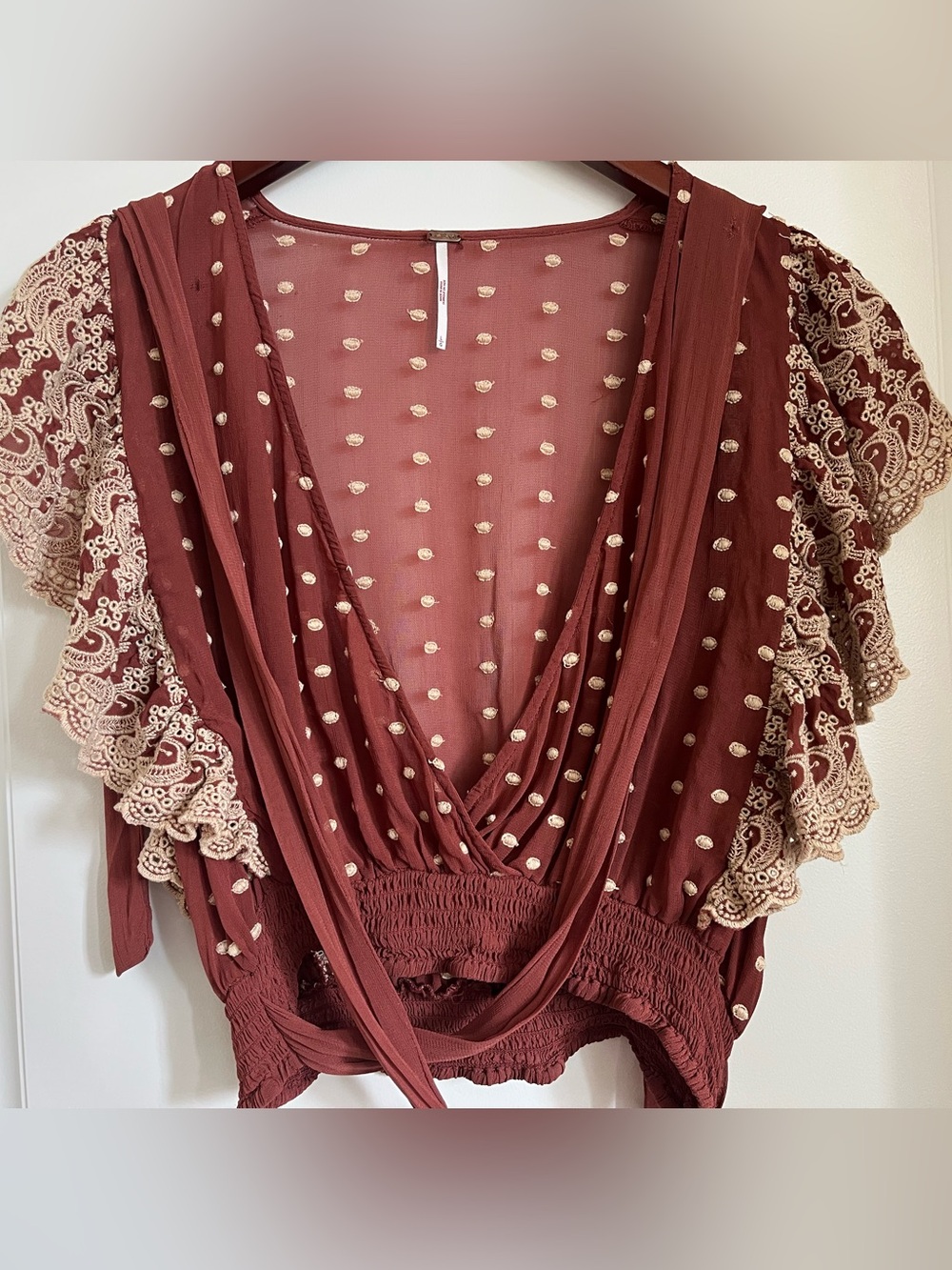 Free People Vintage Ruffle Sleeve Crop Top